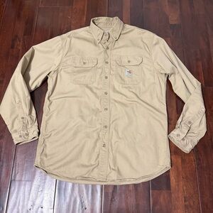 Carhartt FR Long Sleeve Button Down Men’s Size Large Khaki Tan CAT 2 2112